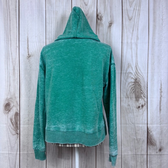 Jane and Delancey Hoodie V-Neck Pullover Drawstring Ribbed Chic Green Size Small - Picture 3 of 14